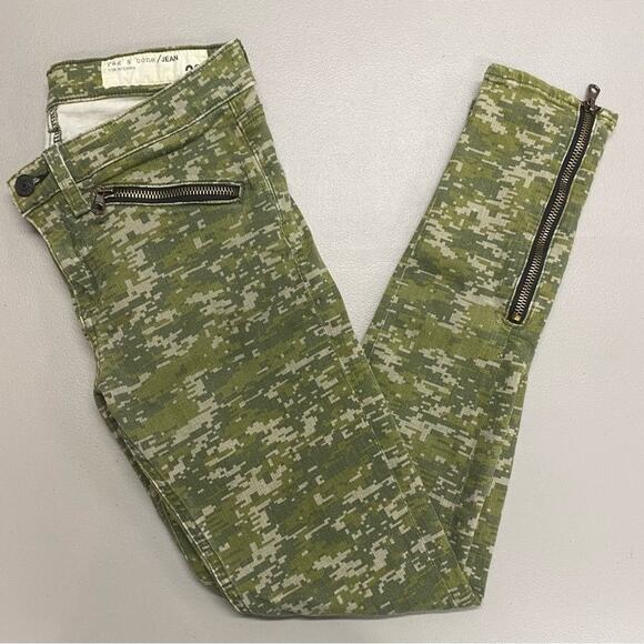 Rag & Bone For Intermix Camo Army Pant Skinny Jeans Zip Side Green Pockets Sz 26 - Picture 1 of 8